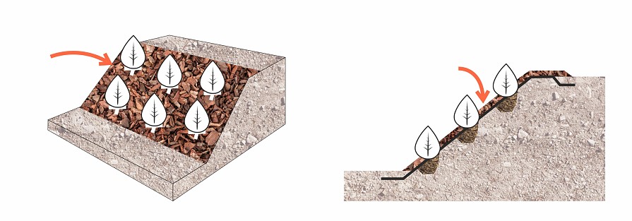 Ściółka ułożona na matach kokosowych